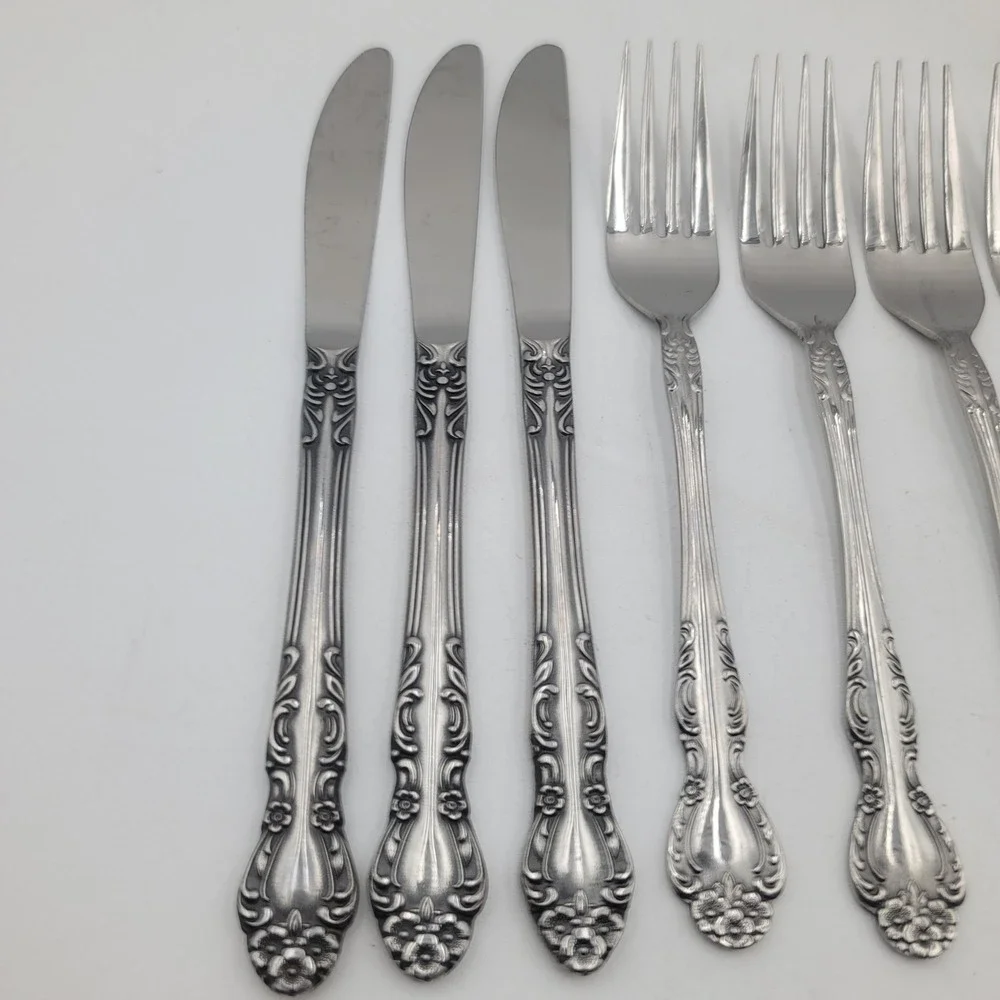 Ekco Eterna Beaumont Stainless Flatware 11pc Set Knives Forks Japan Ornate